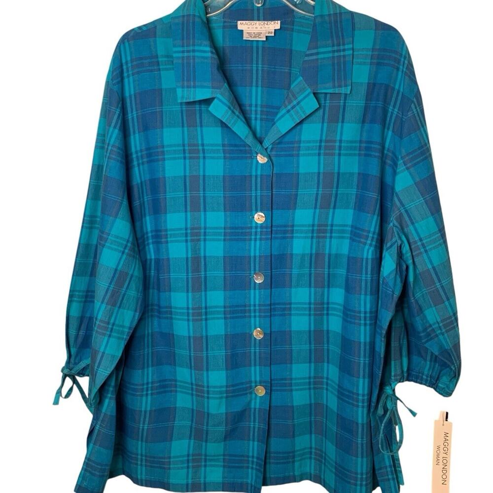 Maggie London Women's Button Down Colorful Plaid 22 Whimsical Top